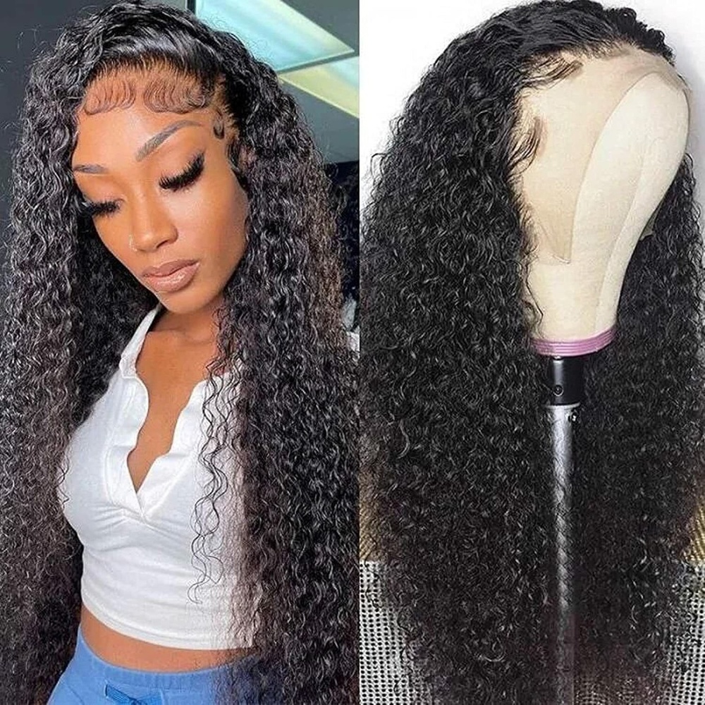 100% Human Hair Wig Transparent Lace 13x6 Jerry Curly 20" Free Part